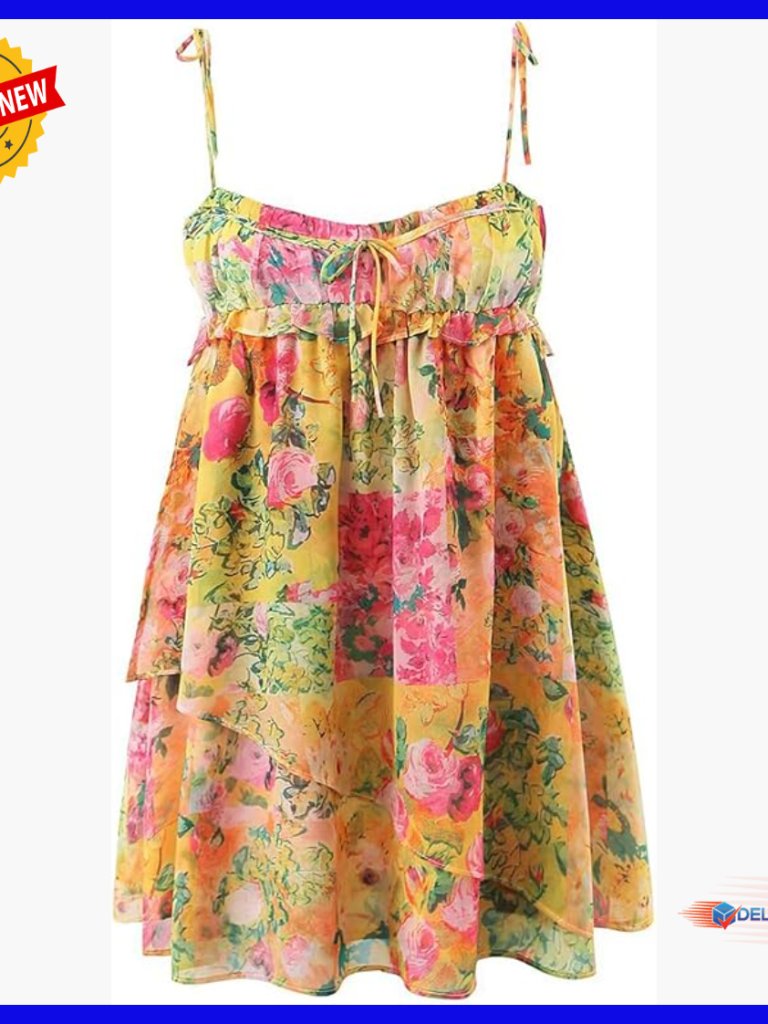 Boho Print High Rise Ruffled Mini Dress Tiered Chiffon Sundress